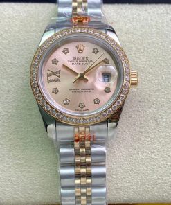 DATEJUST 28 TWO-TONE PINK GOLD DIAMOND BEZEL