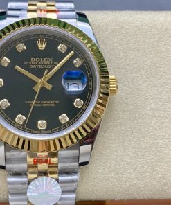 Datejust Black Diamond Dial Two Tone Yellow Gold Jubilee Bracelet