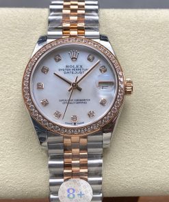 Datejust 31mm Pink Gold Steel Diamond Bezel White Mop Dial
