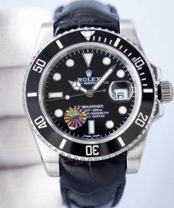 SUBMARINER DATE BLACK DIAL LEATHER STRAP